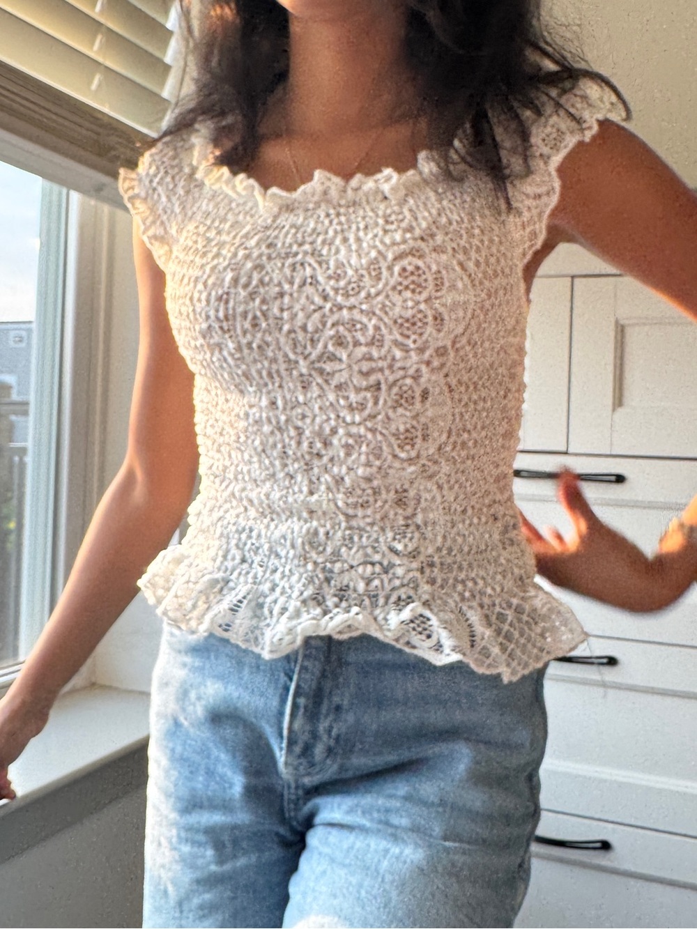 Women's Crochet Peplum Camisole Top - White